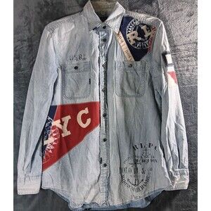 Polo Ralph Lauren Button Up Shirt Mens Medium Chambray Denim Relaxed Yacht RLYC